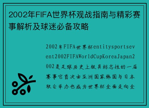 2002年FIFA世界杯观战指南与精彩赛事解析及球迷必备攻略