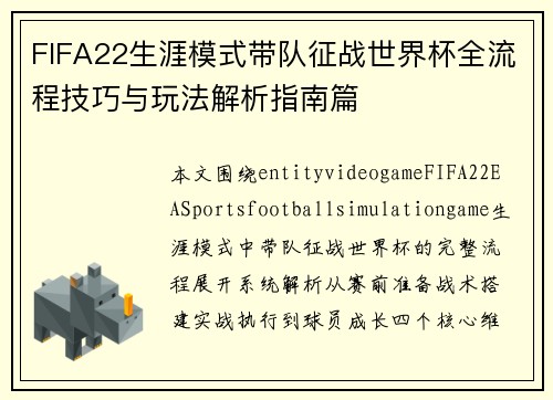 FIFA22生涯模式带队征战世界杯全流程技巧与玩法解析指南篇